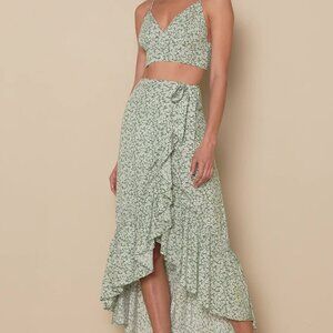 lulu's Summer Romance Sage Green Floral Print Two-Piece Midi Dress